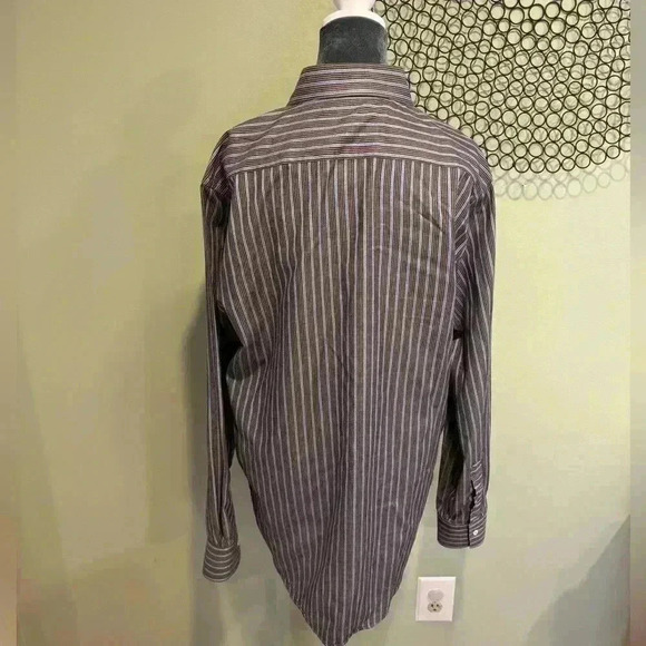 Pronto Uomo - Men’s Button up shirt brown and blue stripes- Size Large - Picture 4 of 5